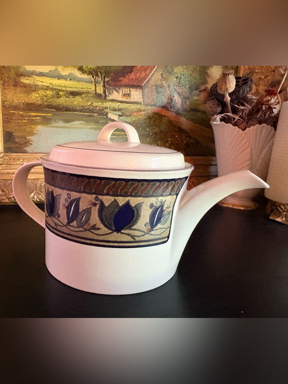 Mikasa Intaglio “Arabella” Pattern Small Teapot w/ Lid Blue/ Brown/ Cream Floral